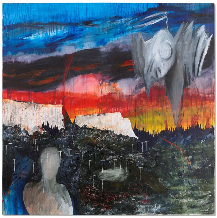 Stanley Donwood and Thom Yorke, Get Out Before Saturday, Acrylic on canvas, 167.9 x 167.9 cm, Private Collection. © Stanley Donwood and Thom Yorke
